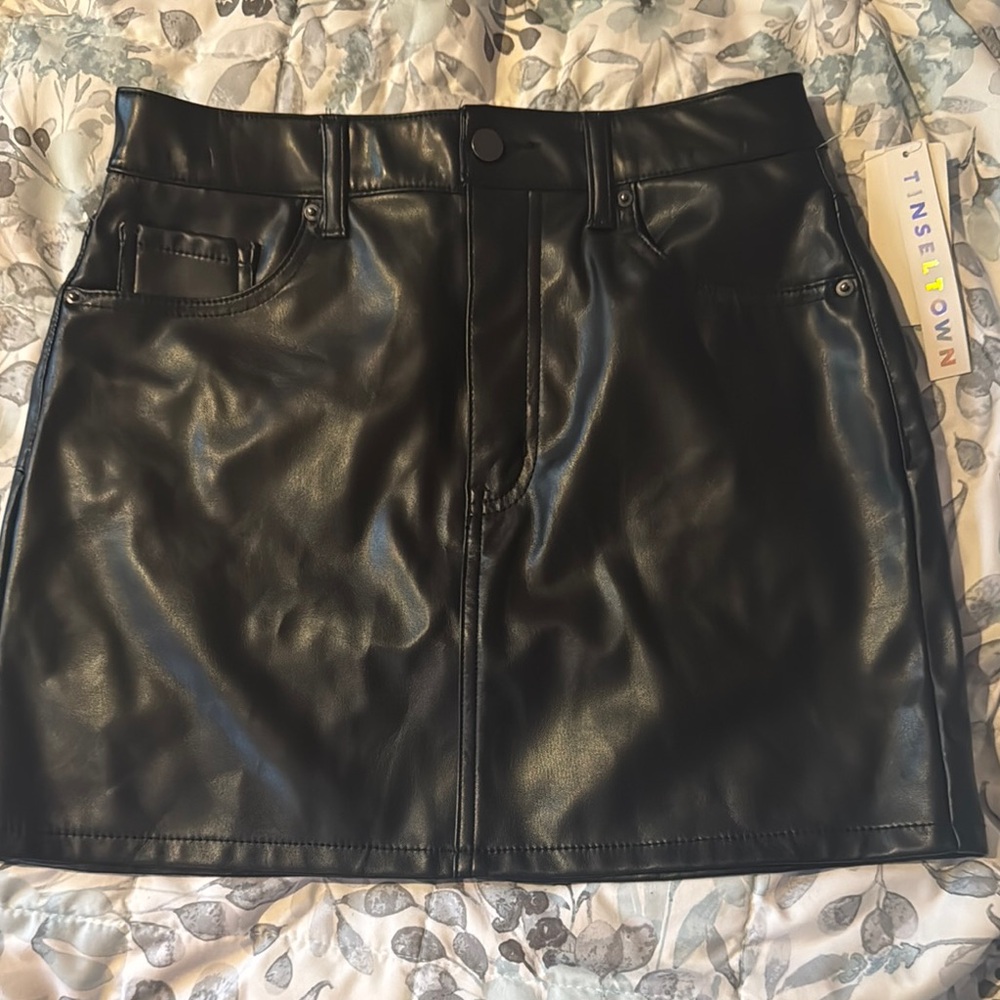 Tinseltown Black Faux Leather Skirt